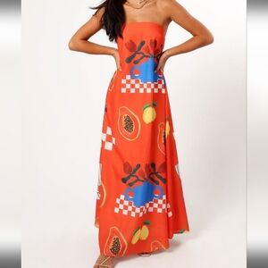 PETAL & PUP STRAPLESS MAXI DRESS NWOT FRUITS FLOWERS XL